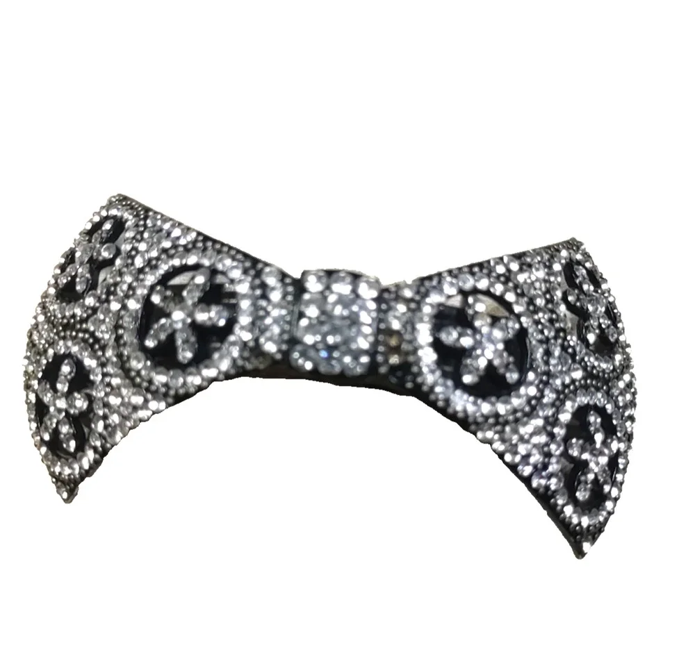 Vintage Style Retro 1940's Hair Barrette Tension Clip Black Metal Rhinestone...